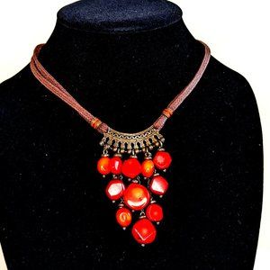 Vintage 1990s Handmade Coral Plastron Necklace by Nature Bijoux